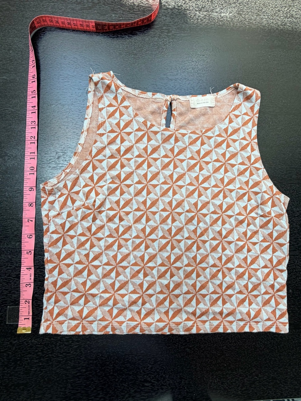 Textured Geometric Print Sleeveless Top - Rust/White